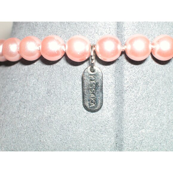 Pink Faux Pearl Necklace With Silver-Tone Kisska Charm & Decorative Clasp - Picture 3 of 6